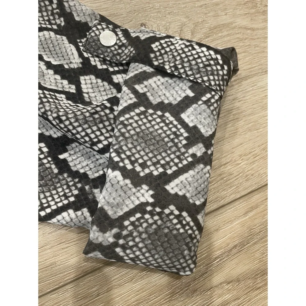 Michael Kors Silver Metal Zip Front  Roll Up LS Blouse Snake Print  Large